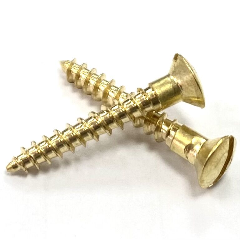 No.8 (4.2mm) x 3/4"(19mm) Raised Countersunk Head Slot Woodscrew - Solid Brass DIN 95