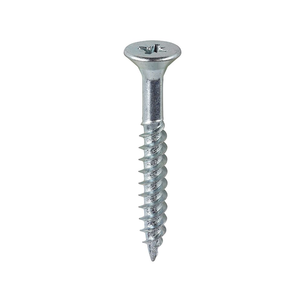 10 x 1.1/2" - (5.0 x 40mm) Pozi Countersunk Twin-Thread Woodscrews, Carbon Steel, Bright Zinc Plated