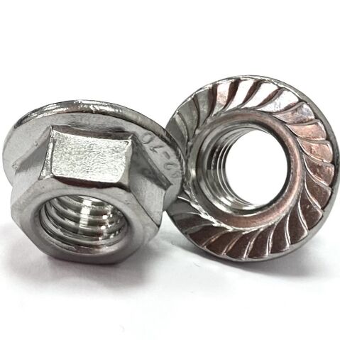 1/4" UNC Hex Serrated Flange Nuts Stainless Steel A2 (304)