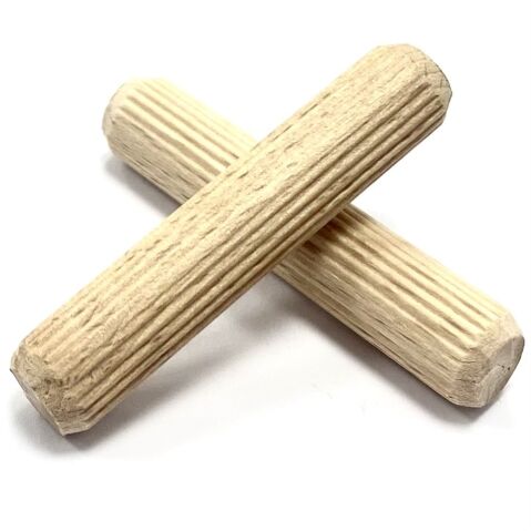 6.0 x 25mm Wooden Dowels Chamfered Fluted - Beechwood Hardwood