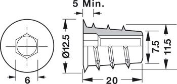 M6 x 20mm Screw-In Sleeve, Internal Thread, with SW6 Hexagon Socket Head, for 7.5 mm Hole