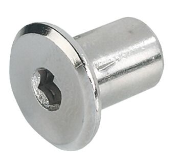 M6 Sleeve Nut, with SW4 Hexagon Socket, Steel Flat Head - Nickel Plated