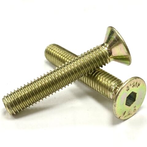 M8 x 35mm Socket Countersunk Screw/Bolt High Tensile Grade 10.9, Yelow Zinc Plated & de-embrittled, DIN 7991