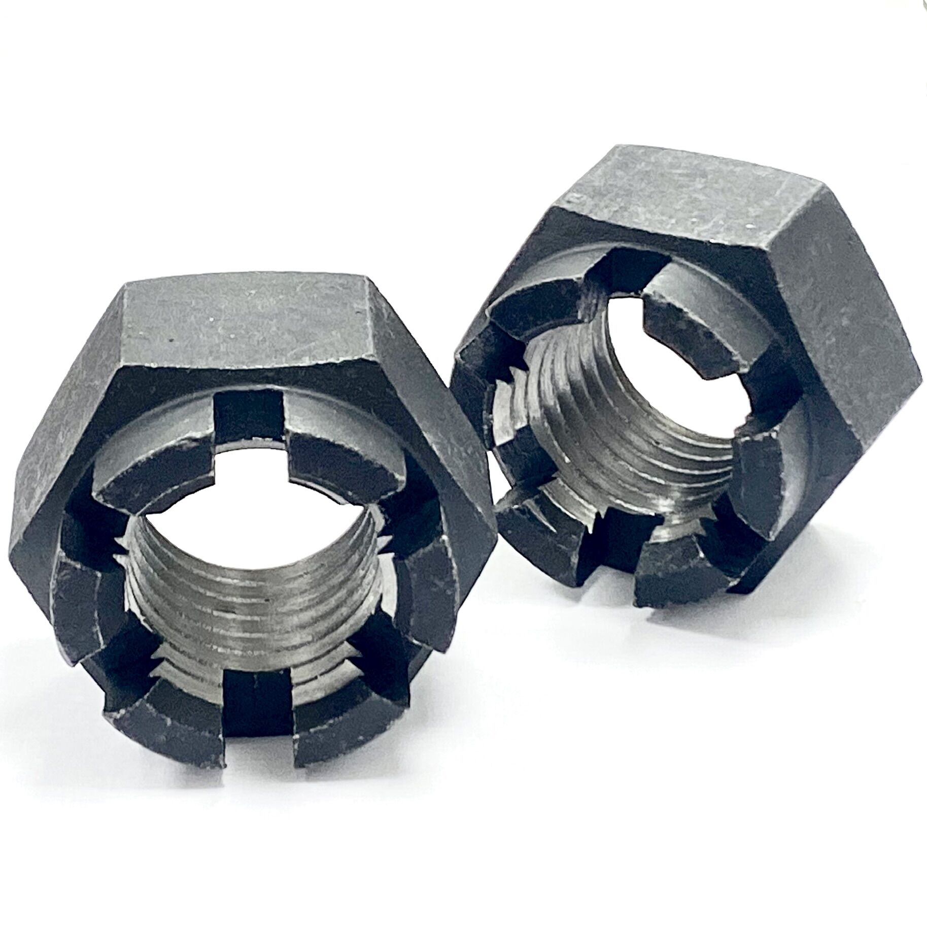 M16 x 1.5mm (Fine Pitch) Hexagon Slotted Castle Nut, Self-Colour Grade 4 - DIN 935-1