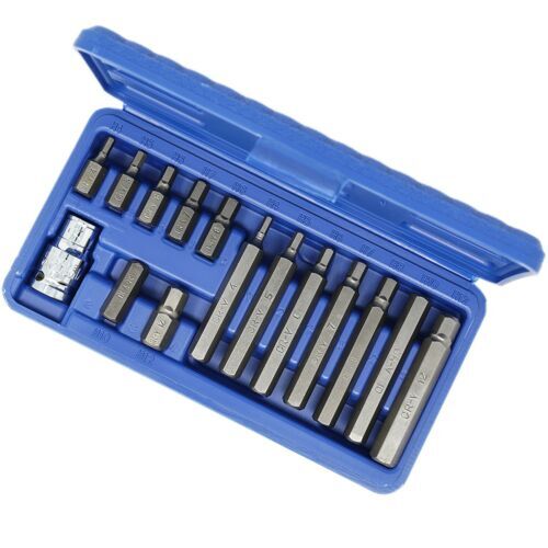15pc Hex Bit Set Allen Wrench Key Socket Set 1/2 Drive Adaptor In Case 75mm 30mm