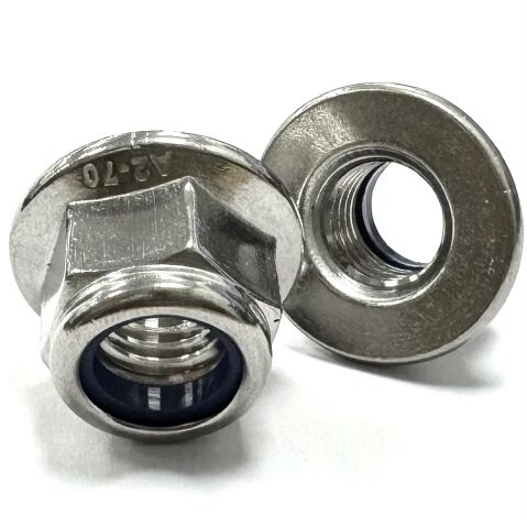 M4 Flange Nut Hex Non-Serrated Nyloc, A2 Stainless Steel, DIN 6926