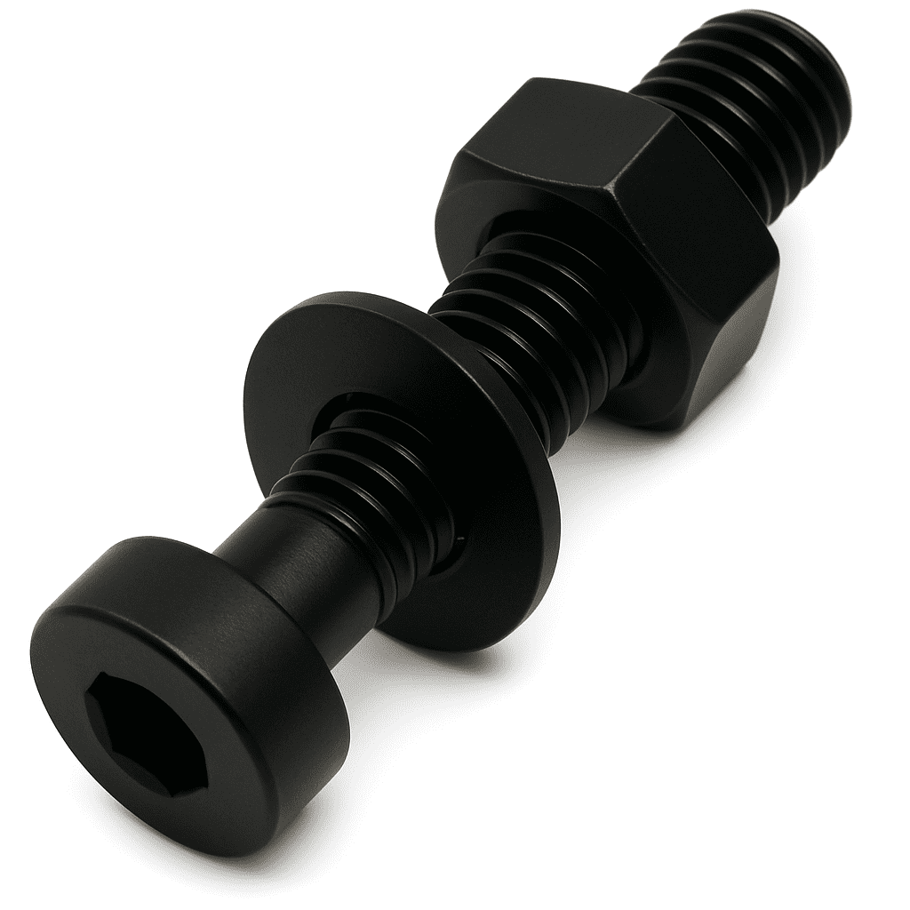 M6 x 65mm Low Head Socket Cap Screw/Bolt, Nut & Washer (Assembled Bolt) Allen Cap Screws BLACK Stainless Steel A2 (304), DIN 7984