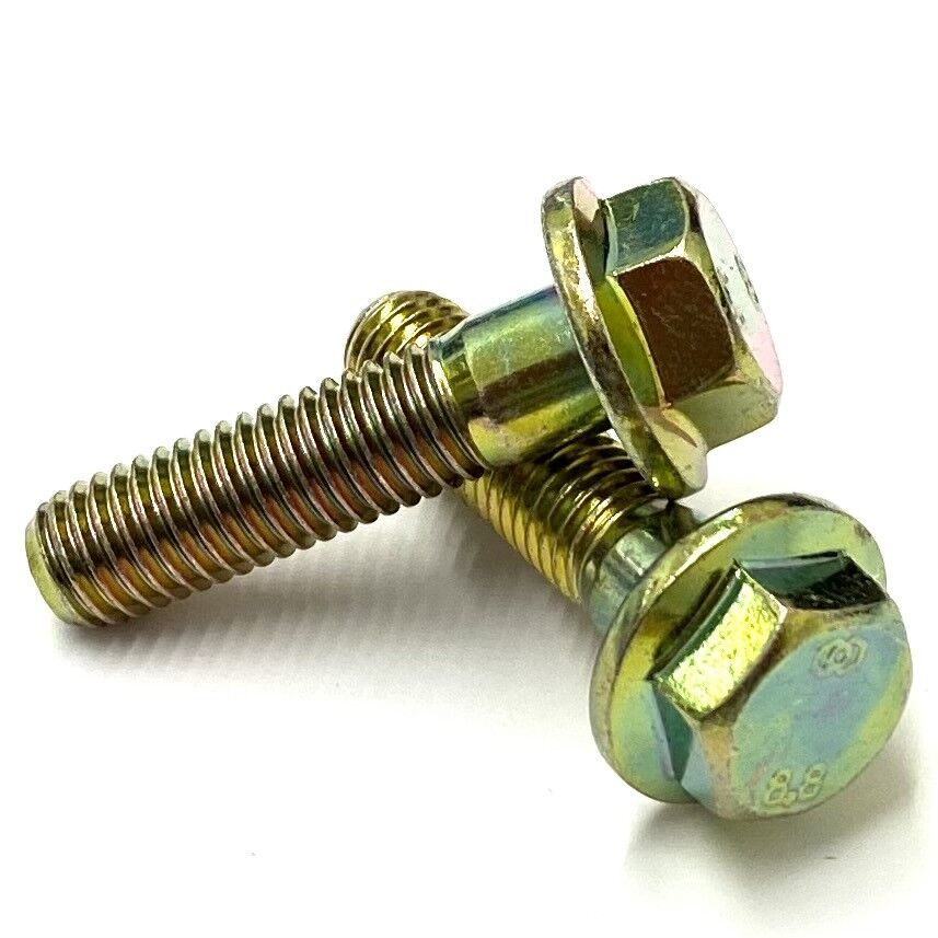 M6 x 16mm Hexagon Head Flange Bolts High Tensile Grade 8.8 Zinc Plated, Yellow Passivated DIN 6921