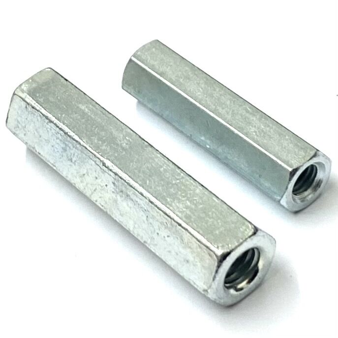 M4 x 40mm Hexagon Connection Long Nuts, Grade 6 Zinc Plated BZP