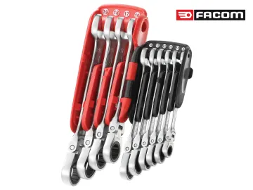 Facom 467BF.JP10PB Ratchet Combination Flexi Wrench Set, 10 Piece FCM467BFJP10