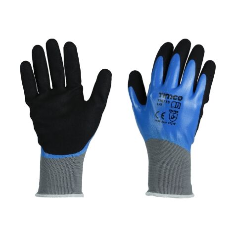 Large Waterproof Grip Gloves - Sandy Nitrile Foam Coated Polyester