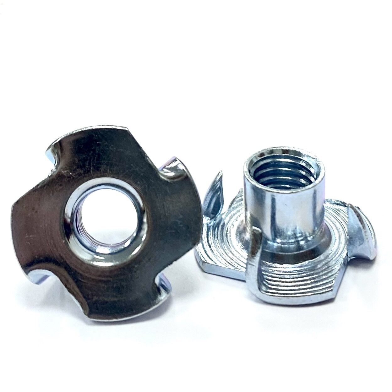 M4 x 6mm 4 Prong Drive In Nuts For Wood Tee Nut, (T-Nut) - Bright Zinc Plated