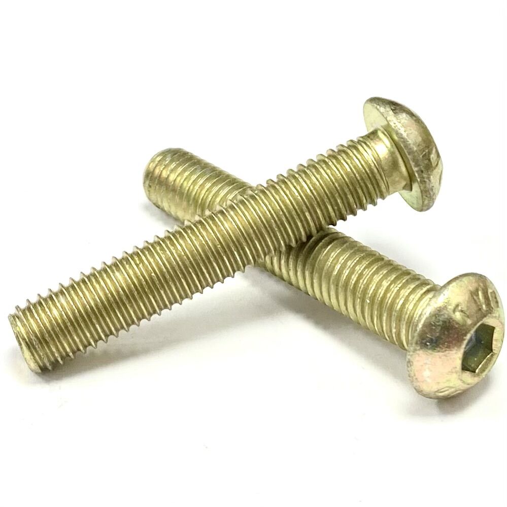 M4 x 10mm Socket Button Screw, High Tensile Grade 10.9 Yellow Zinc Plated , ISO 7380