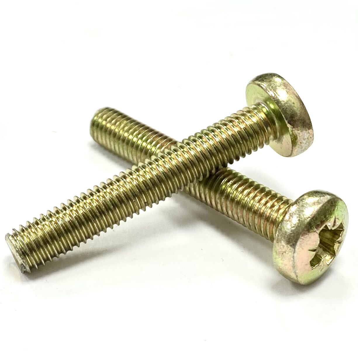 M4 x 5mm Pan Pozi Machine Screw Grade 4.6 Mild Steel Yellow Zinc Plated. YZP, DIN 7985