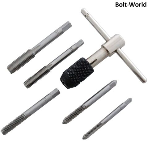 6pc Heavy Duty Alloy Steel Tap Wrench T Handle Chuck & Bits Set M6 M7 M8 M10 M12