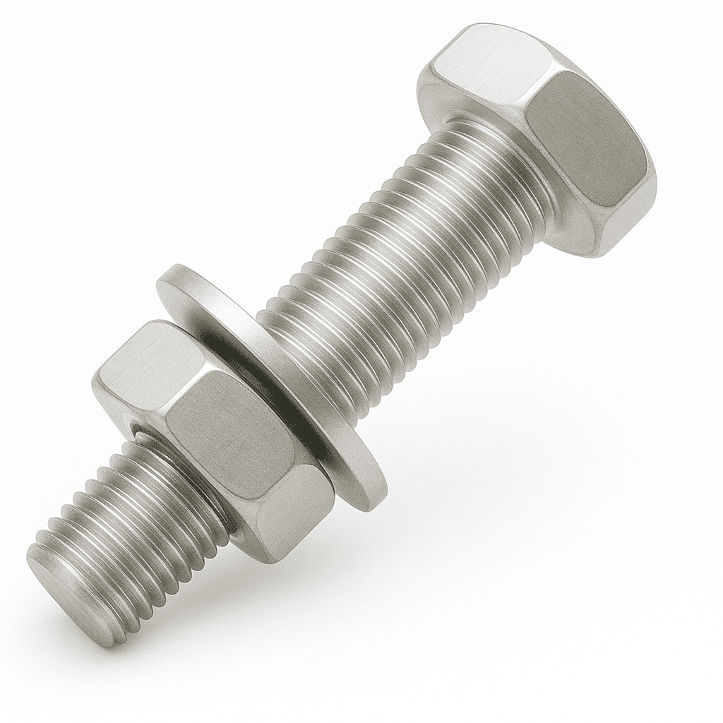 M4 x 5mm Hexagon Head Setscrew, Nut & Washer (Assembled Bolt) Full Threaded Stainless Steel A2 (304), DIN 933